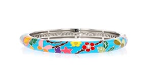Belle Etoile Flutterby Multicolored Enamel Bangle Bracelet with CZs in Sterling Silver