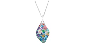 Belle Etoile Fleurette Multicolored Enamel and .10 ct. t.w. CZ Pendant in Sterling Silver