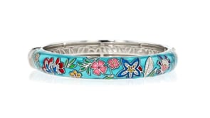 Belle Etoile Fleurette Multicolored Enamel Bangle Bracelet with CZs in Sterling Silver