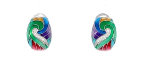Belle Etoile Aerie Multicolored Enamel and .10 ct. t.w. CZ Hoop Earrings in Sterling Silver
