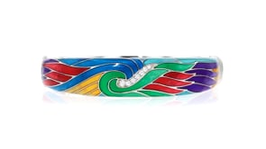 Belle Etoile Aerie Multicolored Enamel and .10 ct. t.w. CZ Bangle Bracelet in Sterling Silver