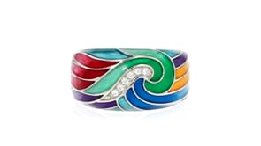 Belle Etoile Aerie Multicolored Enamel Ring with CZs in Sterling Silver