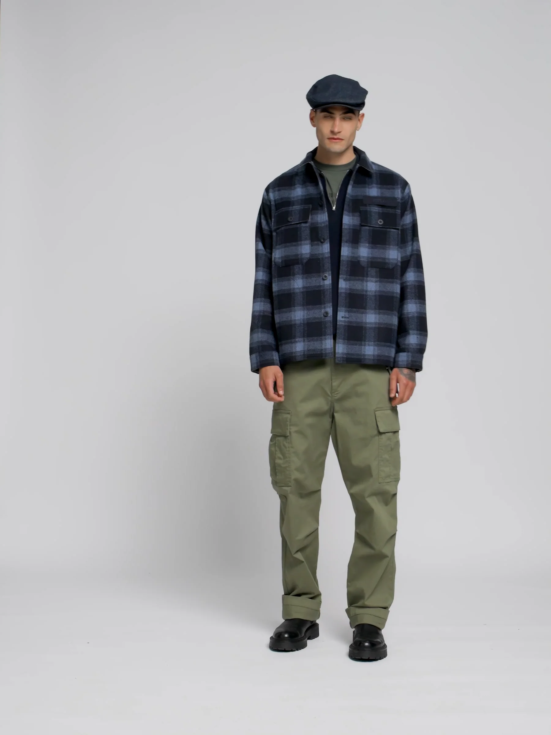 Chequered overshirt Navy/lt blue | Replay Jeans