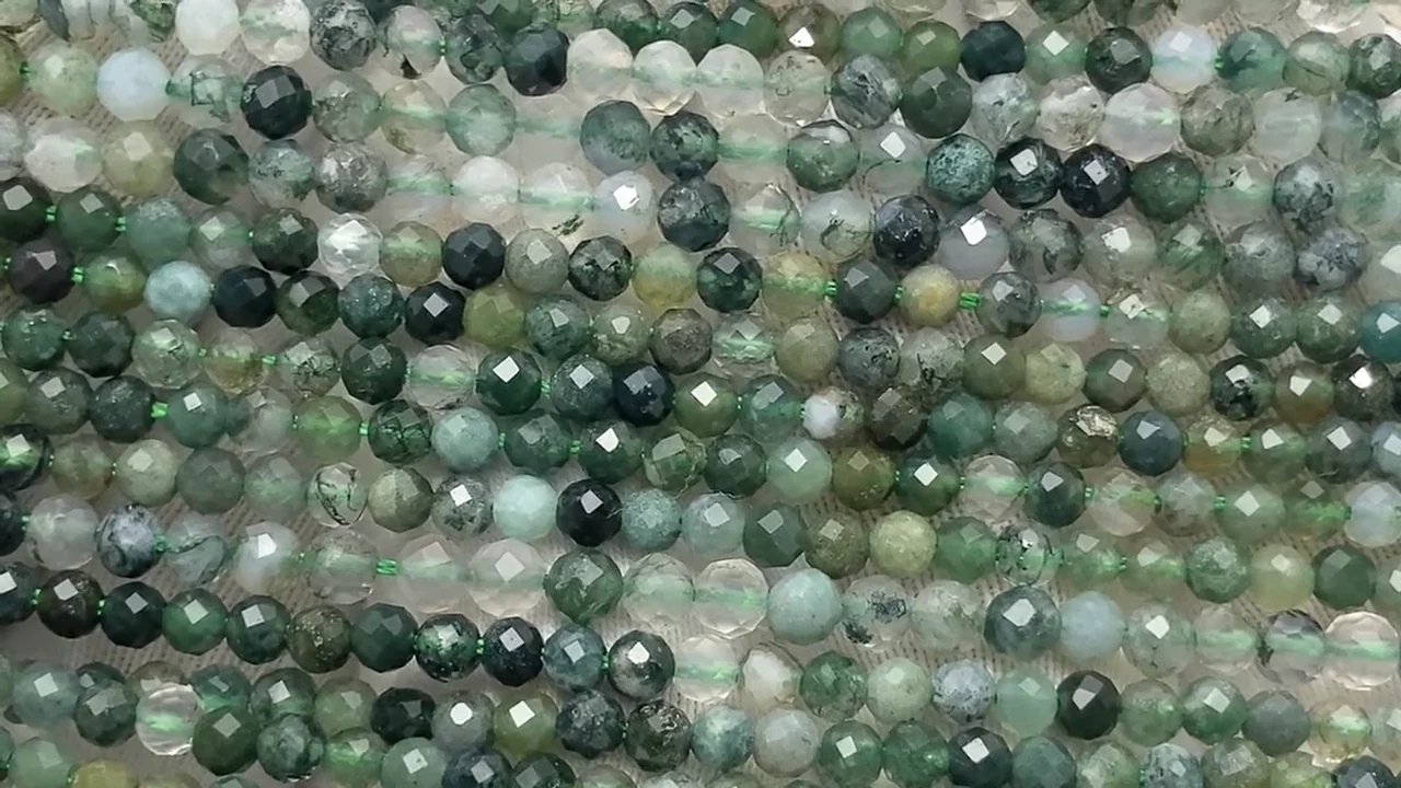 モスアゲート ラウンドカット3mm 1連(約37cm)【素晴らしい輝き