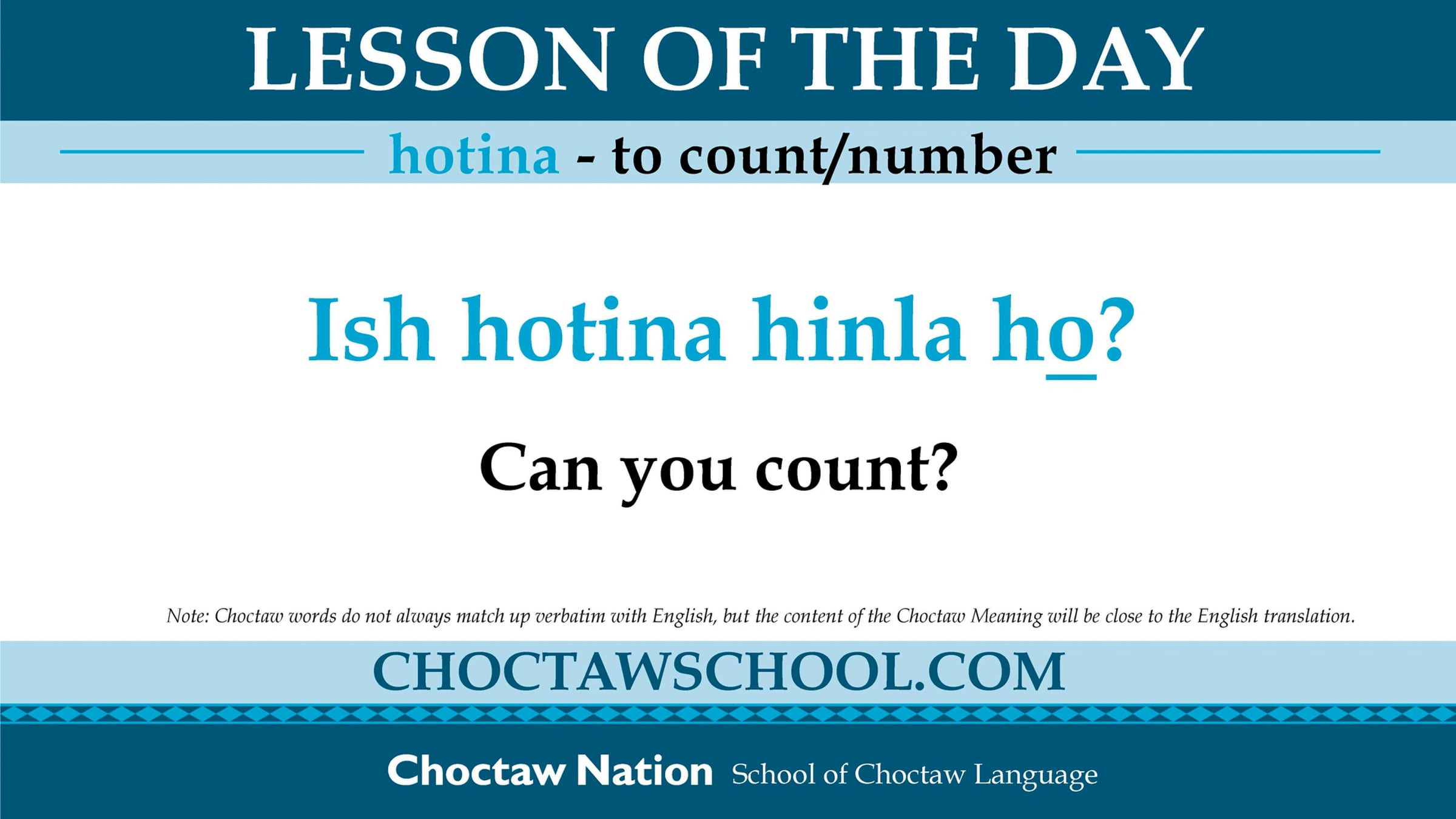 Lesson of the Day: hotina - to count/number