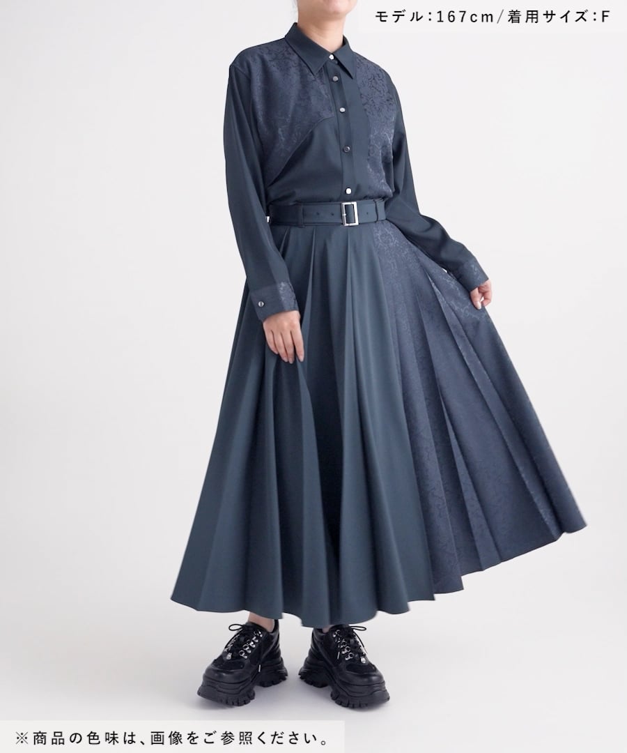 HARE ハレ ジャガード アシメプリーツシャツ ブルー セール】ジャガードアシメプリーツシャツ(HARE)（シャツ