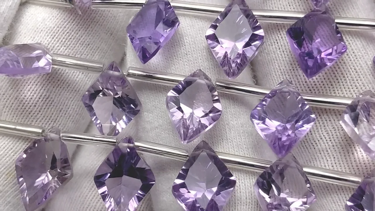 動画】宝石質アメジストAAA ダイヤ コンケーブカット12×8mm 1連