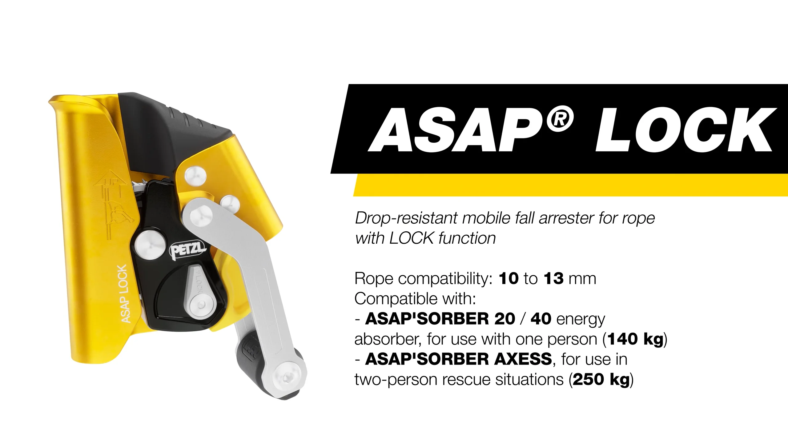 PETZLアサップロック ASAP® LOCK, Drop-resistant mobile fall arrester for rope with LOCK