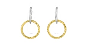 Charles Garnier Flourish .20 ct. t.w. CZ Hoop Drop Earrings in Sterling Silver and 18kt Gold Over Sterling
