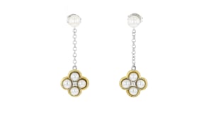 Charles Garnier Trefle 3-4.5mm Cultured Pearl Drop Earrings with CZs in Sterling Silver and 18kt Gold Over Sterling