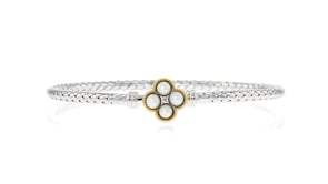 Charles Garnier Trefle 3.5-4mm Cultured Pearl Bangle Bracelet with Single CZ in Sterling Silver and 18kt Gold Over Sterling