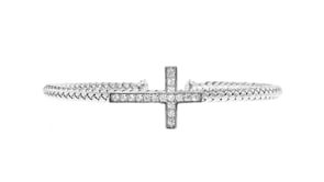 Charles Garnier Grace .50 ct. t.w. CZ Sideways Cross Cuff Bracelet in Sterling Silver
