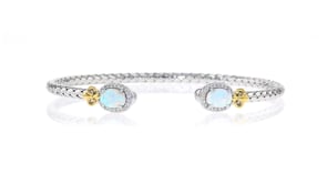Charles Garnier LOpal Lab-Grown Opal Cuff Bracelet with .20 ct. t.w. CZs in Sterling Silver and 18kt Gold Over Sterling