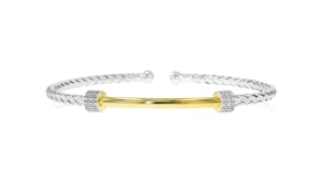Charles Garnier Aurora .30 ct. t.w. CZ Bar Cuff Bracelet in Sterling Silver and 18kt Gold Over Sterling