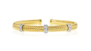 Charles Garnier Chloe .50 ct. t.w. CZ Station Cuff Bracelet in 18kt Gold Over Sterling with Sterling Silver