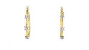 Charles Garnier Flora .30 ct. t.w. CZ Flower Station Hoop Earrings in 18kt Gold Over Sterling with Sterling Silver