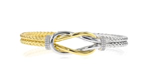 Charles Garnier Duo Luxe .20 ct. t.w. CZ Knot Cuff Bracelet in Sterling Silver and 18kt Gold Over Sterling