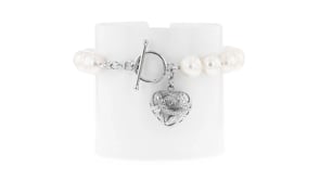8-9mm Cultured Pearl and Sterling Silver Heart Toggle Bracelet