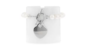 7-7.5mm Cultured Pearl and Sterling Silver Heart Toggle Bracelet