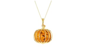 Amber Pumpkin Pendant Necklace in 18kt Gold Over Sterling
