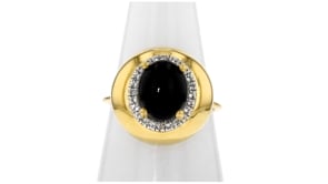Onyx and .20 ct. t.w. White Topaz Ring in 18kt Gold Over Sterling