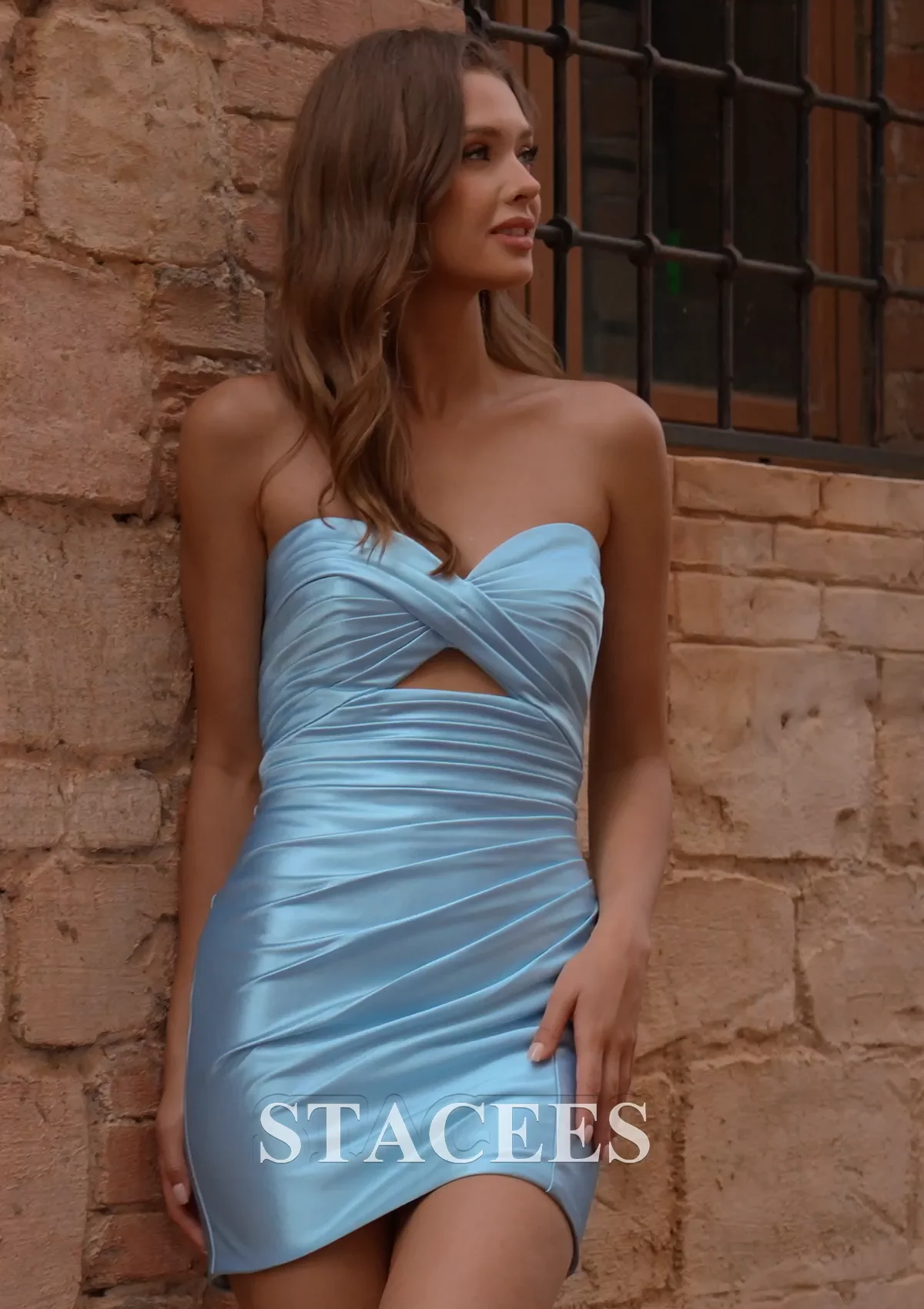 slim fit dress slacks Lace-Up Strapless Short Homecoming Dress with Cut Out Deep Red / 12 main image 0