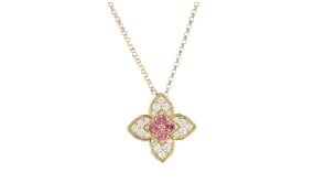 Roberto Coin Carnevale .18 ct. t.w. Diamond Necklace with .10 ct. t.w. Pink Rubellites in 18kt Yellow Gold