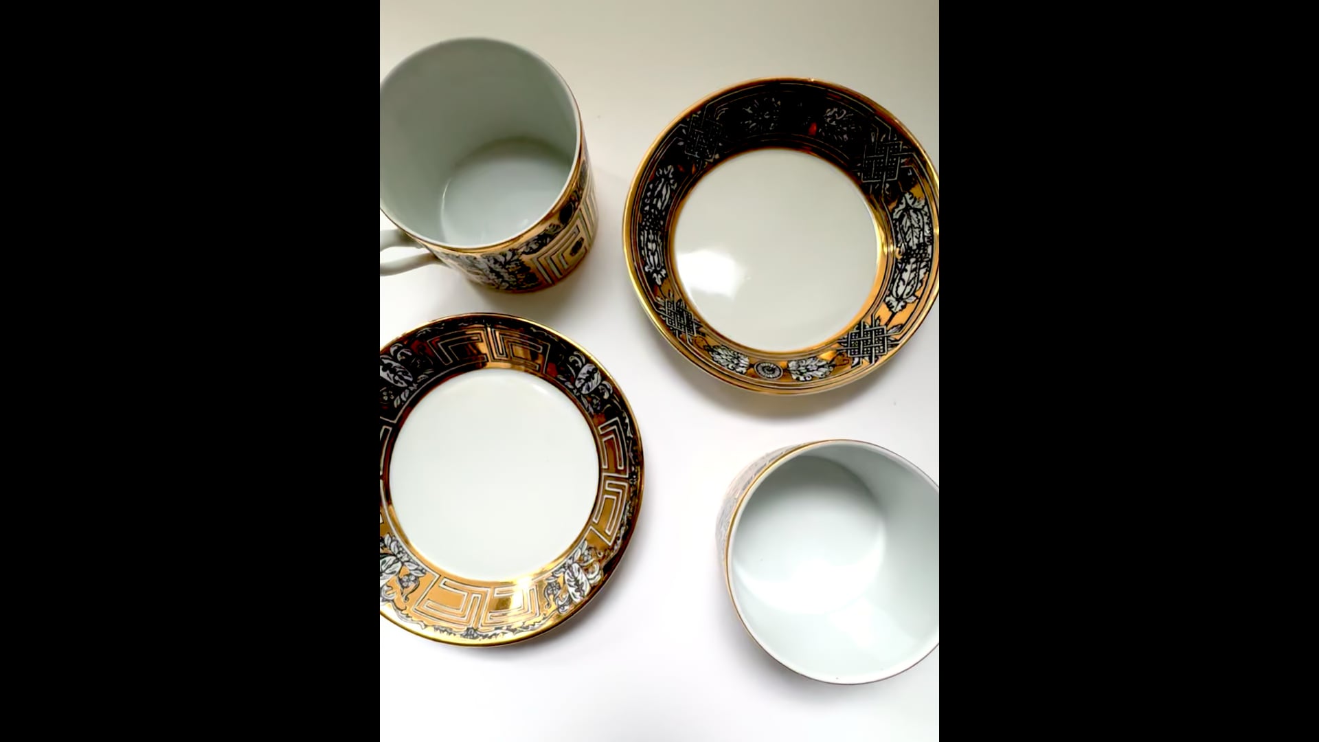 Pair of Fornasetti “Greca” Cups and Saucers, Italy, ca. 1955 For