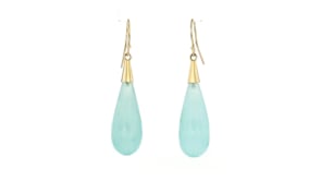 Blue Chalcedony Drop Earrings in 14kt Yellow Gold