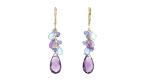 13.05 ct. t.w. Tonal Purple Multi-Gemstone Drop Earrings in 14kt Yellow Gold