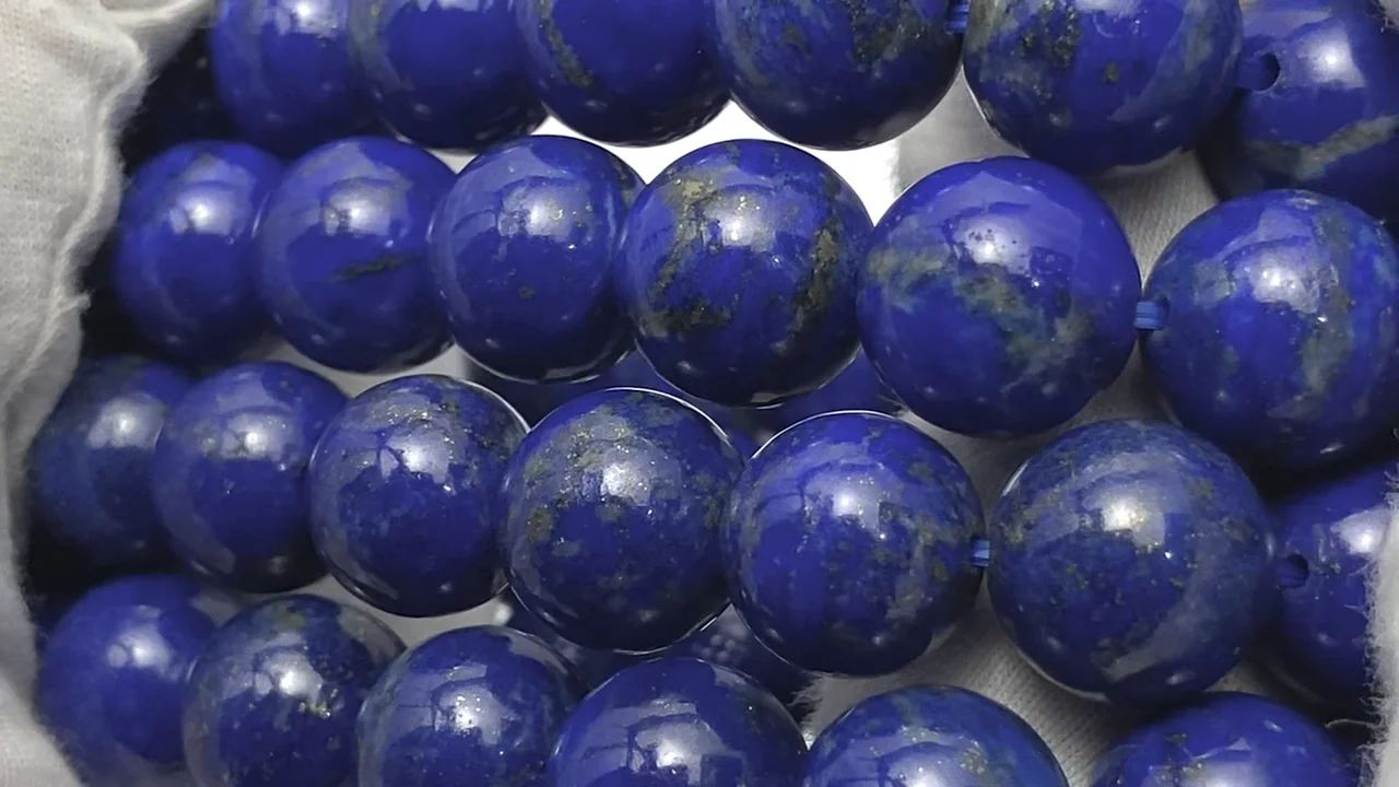 4964V 12mm 本物のディープブルー天然ラピスラズリジェムストーン クリスタルラウンドビーズブレスレット AAAA, S, 天然 48個 ラピスラズリ ジェムストーン ビーズ - 本物の天然染色 - ラウンドストランド 8mm
