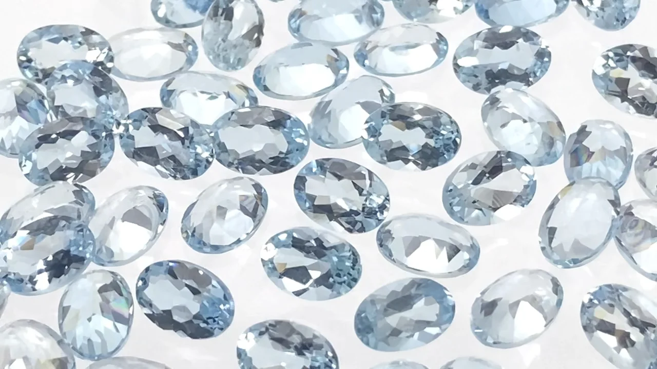 宝石質アクアマリン ルース オーバルファセットカット6×4mm 2粒