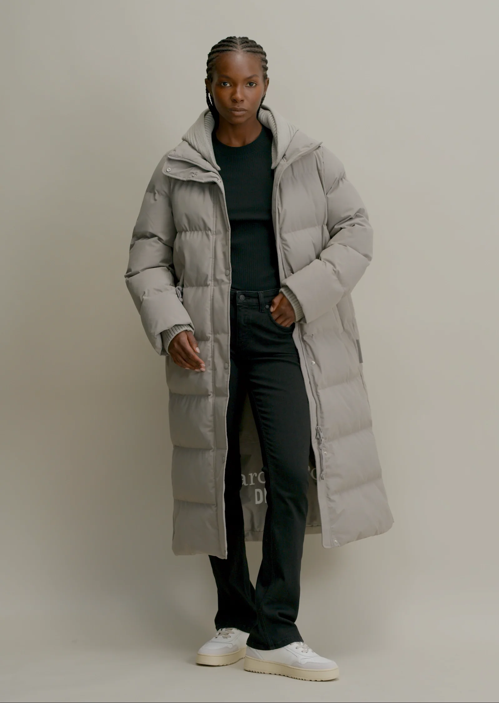 Puffer coat regular with detachable knitted hood - gray | Coats