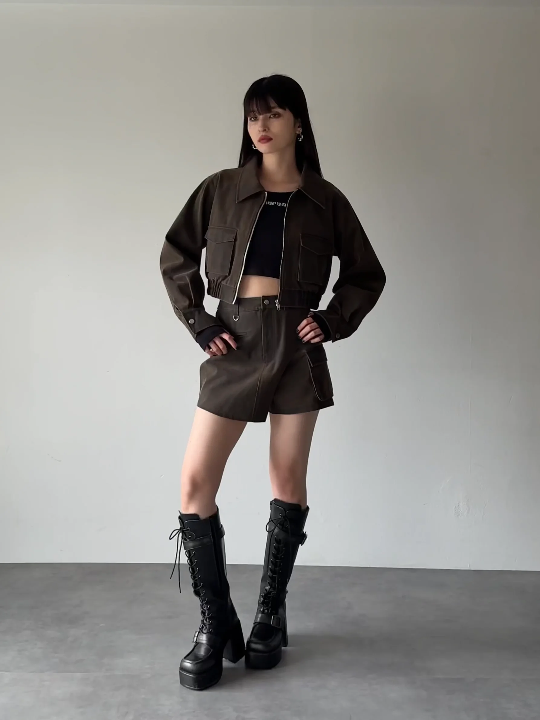 フェイクレザーショートフライトジャケット【セットアップ着用可
