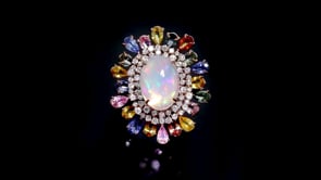Opal and 5.00 ct. t.w. Multicolored Sapphire Ring with .95 ct. t.w. Diamonds in 18kt Rose Gold
