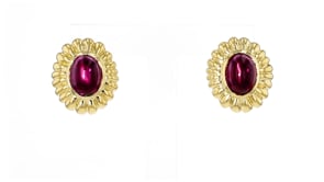C. 1990 Vintage 6.50 ct. t.w. Rhodolite Garnet Flower Earrings in 18kt Yellow Gold