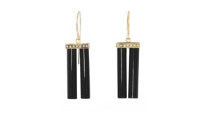 C. 1900 Vintage Onyx Drop Earrings with Seed Pearls in 14kt Yellow Gold