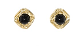 C. 1980 Vintage Onyx Geometric Earrings in 14kt Yellow Gold