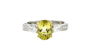 C. 2000 Vintage 2.36 Carat Green Tourmaline Ring with .41 ct. t.w. Diamonds in Platinum and 14kt Yellow Gold