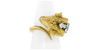 C. 1980 Vintage .35 ct. t.w. Diamond Ram Head Ring in 18kt Yellow Gold