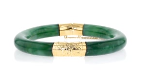 C. 1960 Vintage Jade Bangle Bracelet with 14kt Yellow Gold