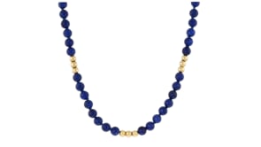 C. 1980 Vintage 5mm Lapis Bead Necklace with 14kt Yellow Gold