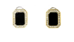 C. 1980 Vintage Onyx and 1.70 ct. t.w. Diamond Earrings in 18kt Yellow Gold