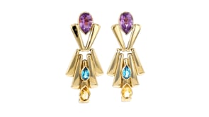 C. 1980 Vintage 9.90 ct. t.w. Multi-Gemstone Drop Earrings in 14kt Yellow Gold