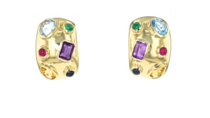 C. 1980 Vintage 7.27 ct. t.w. Multi-Gemstone Curved Earrings in 14kt Yellow Gold