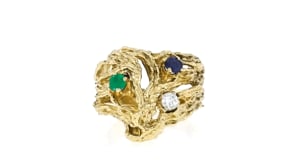 C. 1970 Vintage .21 ct. t.w. Multi-Gemstone and .11 Carat Diamond Ring in 18kt Yellow Gold