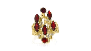 C. 1970 Vintage 3.45 ct. t.w. Garnet Ring with .15 ct. t.w. Diamonds in 14kt Yellow Gold