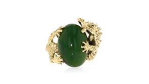 C. 1980 Vintage Nephrite Dragon Ring in 14kt Yellow Gold