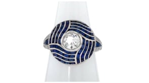 C. 1970 Vintage 1.50 ct. t.w. Sapphire and 1.09 ct. t.w. Diamond Ring in 18kt White Gold