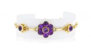 C. 1930 Vintage 3.60 ct. t.w. Amethyst Flower Bracelet in 14kt Yellow Gold